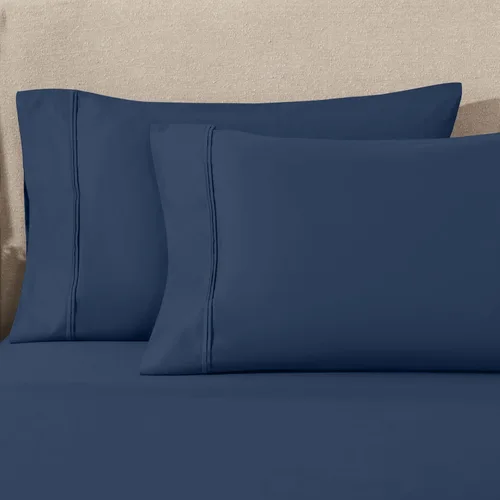 Vista 2 de Juego de fundas de almohada tamaño King de 1200 hilos, 100% algodón egipcio, suave y transpirable, 2 piezas, color azul marino
