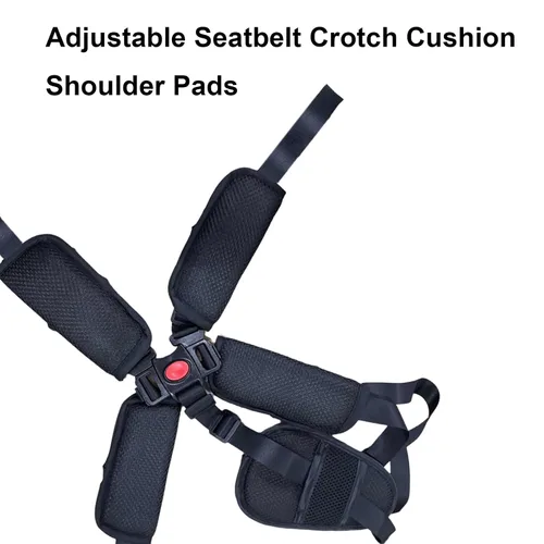Vista 4 de Cinturón de seguridad universal de 5 puntos para silla alta, almohadillas ajustables para cinturón de seguridad, almohadillas de hombro con correa