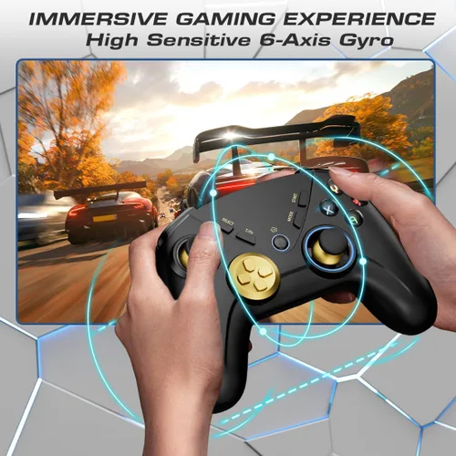 Vista 6 de PC Wireless Controller, Bluetooth Gaming Controllers for Windows, Steam, Laptop, Tablet, iPad, Switch, and Smart TV, with Dual Vibration, 6-Axis