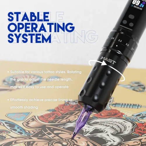 Vista 6 de Mast Fold2 Pro Tattoo Kit Máquina Rotatoria Inalámbrica de la Pluma del Rosa-Café