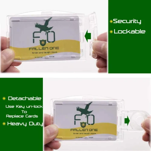 Vista 3 de Portatarjetas de identificación de plástico duro de doble uso horizontal y vertical con bloqueo transparente resistente para 3 tarjetas Fallen One