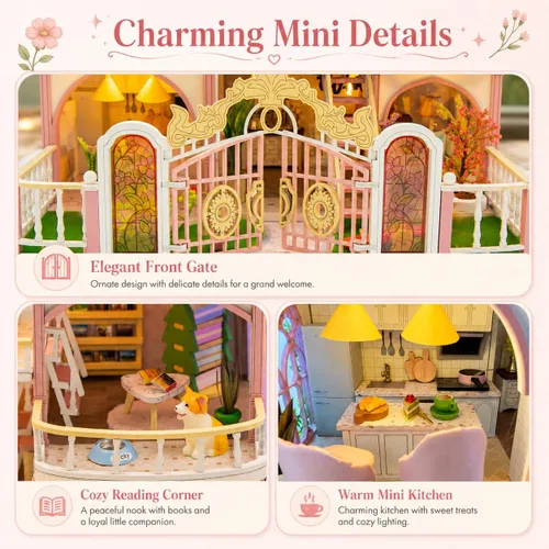 Vista 6 de Kit de rincón de libros para bricolaje con luz LED, casa de muñecas en miniatura, rompecabezas de madera 3D, decoración de estantería, regalo