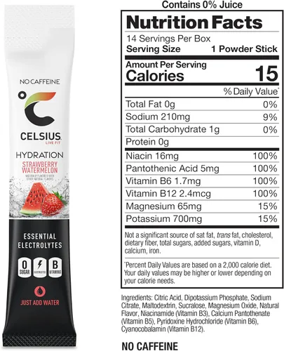Vista 3 de Celsius Hydration™ Strawberry Watermelon, Mezcla de Bebida Hidratante con Electrolitos Sin Azúcar (Paquete de 14)
