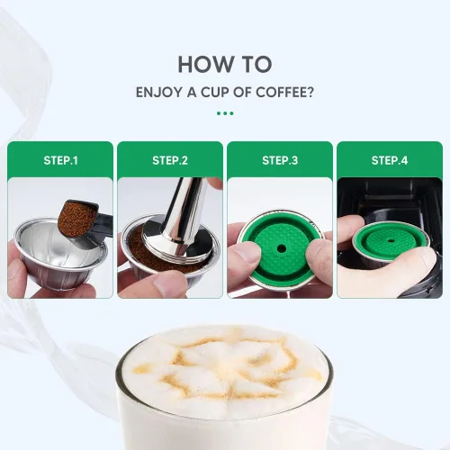 Vista 3 de Paquete de 2 tapas reutilizables para cápsulas de café con 6 cápsulas, 80/150/7.8 fl oz, cápsulas de café recargables de silicona de grado
