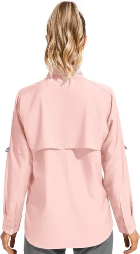 Vista 2 de Camisas Safari de manga larga con protección solar UV UPF 50 para mujer 6 Rosa