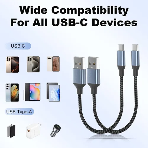 Vista 7 de Cable USB C de 6 pulgadas de carga rápida de 60 W, paquete de 2 cables cortos USB-A a USB-C, cable trenzado USB a USBC de Apple de 0.5 pies, cable