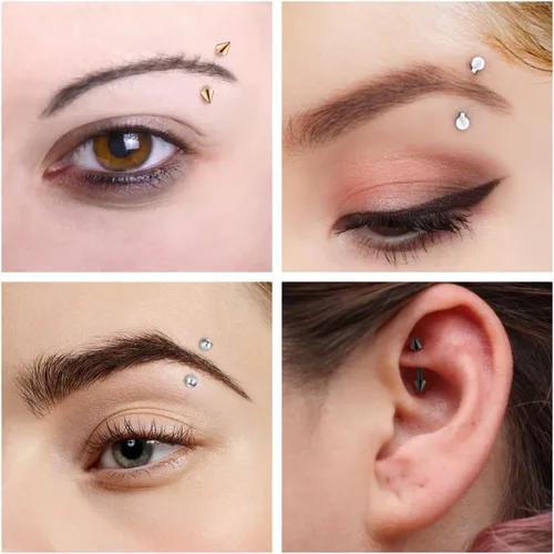 Vista 4 de FECTAS Piercing para cejas, joyería vertical para labio, barra curvada de 0.56 oz, diminutos anillos para cejas, ombligo, oreja, hélice, caracola