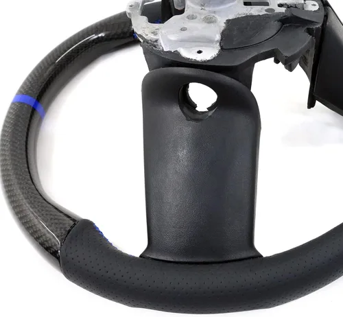 Vista 8 de IKON MOTORSPORTS, Volante compatible con Ford Mustang 2010-2014, Kit de reemplazo de cuerpo de volante en fibra de carbono y cuero con costura azul