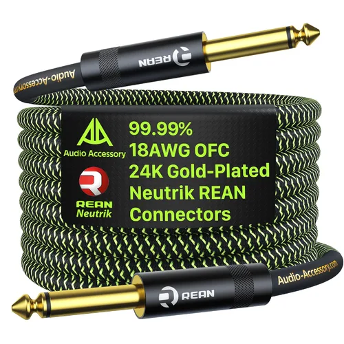 Vista 7 de AA AUDIO ACCESSORY Cable de guitarra serie Pro de 3.3 pies, conector chapado en oro, 18 AWG 99.99% OFC, cable de nailon trenzado de ángulo recto a