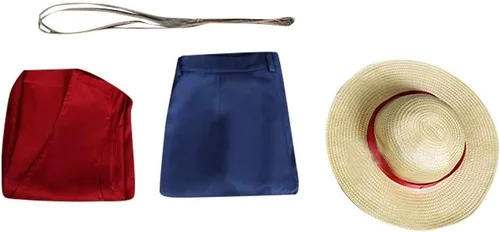 Vista 4 de Vestido de cosplay para adultos, falda naranja, disfraz de sombrero de paja, chaleco, pantalones, cinturón, camisa de anime pirata
