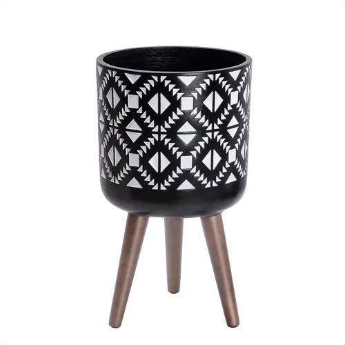 Vista 13 de D'vine Dev Maceta de 12 pulgadas con soporte, maceta alta de mediados de siglo con patas para plantas de interior, bronce/negro, 88-G-C-6