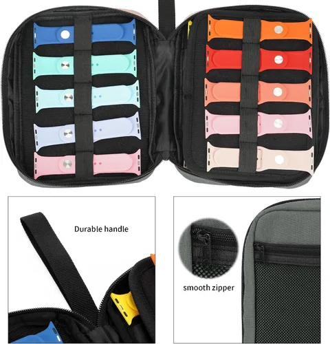 Vista 2 de Funda de transporte de almacenamiento para 20 correas de reloj, compatible con relojes, soporte de correa de reloj expandible, almacena 20 correas