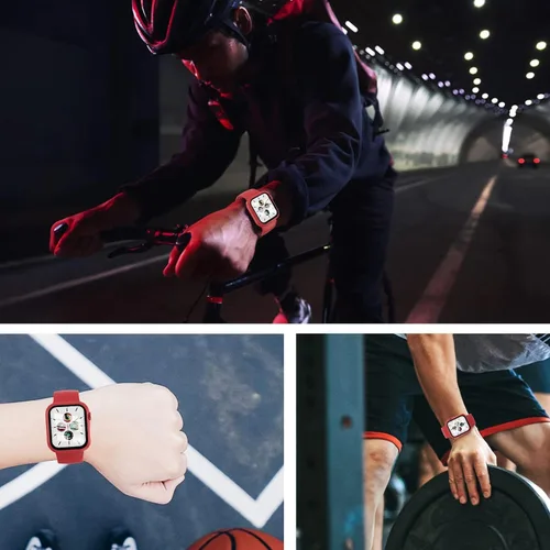 Vista 7 de [Paquete de 3] Funda para Apple Watch Series 9/8/7 de 1.614 pulgadas con protector de pantalla de vidrio templado, cobertura completa