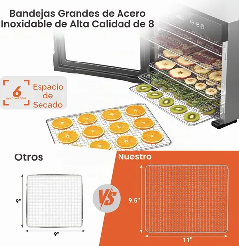 Vista 3 de Manastin Deshidratador de alimentos 8 bandejas de acero inoxidable máquina Plata-8 Bandejas