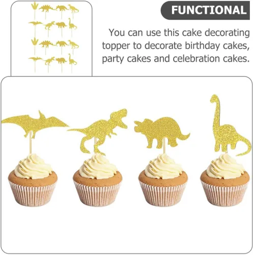 Vista 8 de 16pcs Dinosaur Cake Insert Cards, Paper Wood Decorations