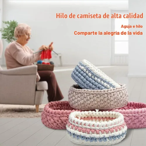 Vista 6 de 2 piezas de 800g (28.22 oz) de hilo de tela elástica de camiseta para ganchillo, tejer bricolaje, 260 yardas, hilo grueso para tejer a mano, bolsa