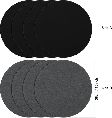 Vista 8 de Textile - Juego de 6 manteles individuales de lino de arpillera de doble cara, antideslizantes, lavables, para mesa de comedor (redondo, gris, negro)