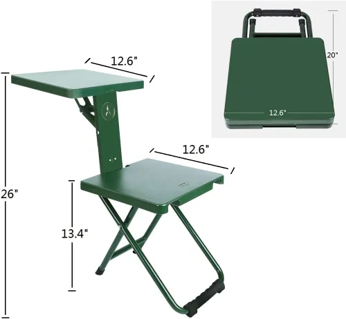 Vista 3 de Taburete plegable para silla de camping, taburete de pesca portátil Silla plegable multifuncional 3 en 1 con mesa auxiliar para acampar al aire