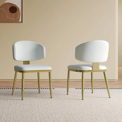 Vista 9 de Juego de 2 sillas de comedor ergonómicas sin brazos con cojines de cuero grueso y respaldo curvado, sillas de madera para sala de estar, cocina