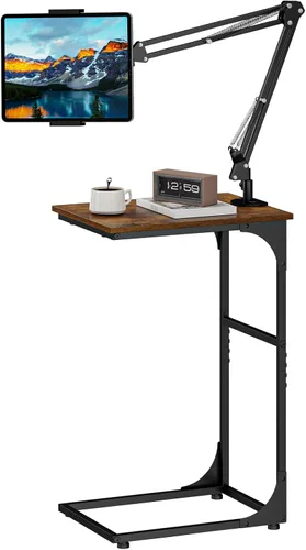 Vista 12 de Soporte de piso para tableta Kindle iPad con mesa auxiliar en forma de C, altura de ángulo ajustable, soporte para iPad Tablet Kindle para cama