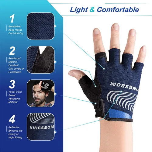 Vista 4 de KINGSBOM Guantes de ciclismo que absorben los golpes con almohadilla de gel de silicona ligera, transpirables y antideslizantes para hombres