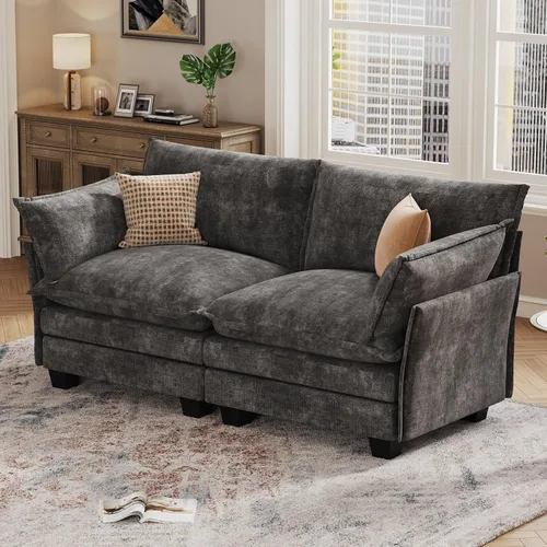 Vista 18 de KKL Sofá Cama Seccional Modular Grande de 91.3", Sofá Cama Convertible en Forma de J/L de 6 Plazas Sofá Nube con Otomana, Sofás Seccionales