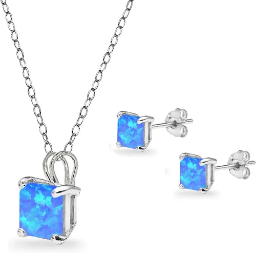 Vista 4 de Jewelry Sets for Women, Necklace and Earring Sets for Women, Birthstone Jewelry, Genuine or Synthetic Gemstone, Princess Square Solitaire, Pendant