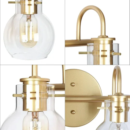 Vista 6 de KSANA Lámpara de tocador de baño, 4 luces de 28.5 pulgadas, grandes lámparas de baño doradas, modernas luces de tocador para baño con pantallas