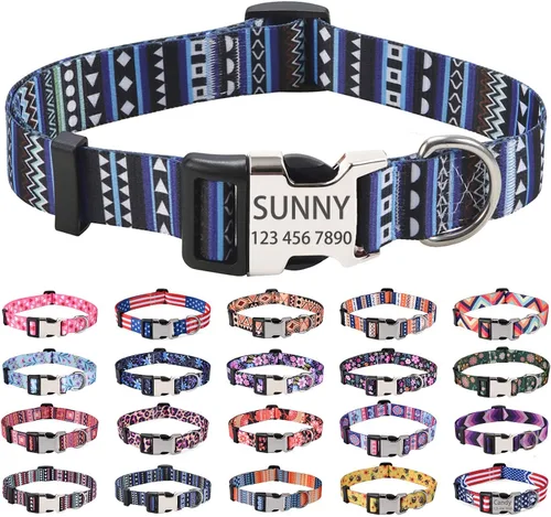 Vista 8 de Mihqy Collares de perro personalizados, collar de perro personalizado con nombre y número de teléfono, múltiples patrones y 4 tamaños de collar