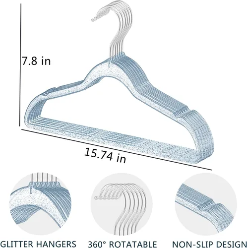 Vista 4 de Percha de plástico brillante, 20 perchas de acrílico transparente con purpurina, colgador de ropa ultrafino para trajes de vestir (BL)
