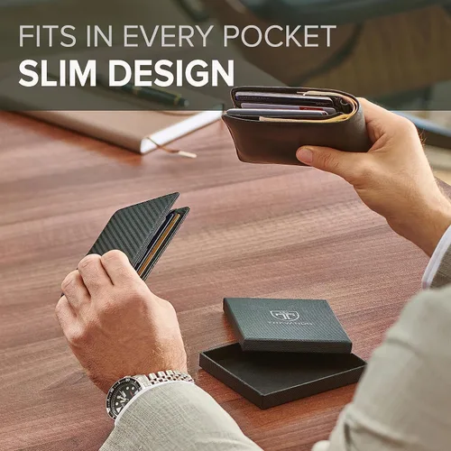 Vista 3 de TRAVANDO Billetera con clip para dinero, bolsillo frontal, delgada, con bloqueo RFID, tarjetero de crédito, mini plegable