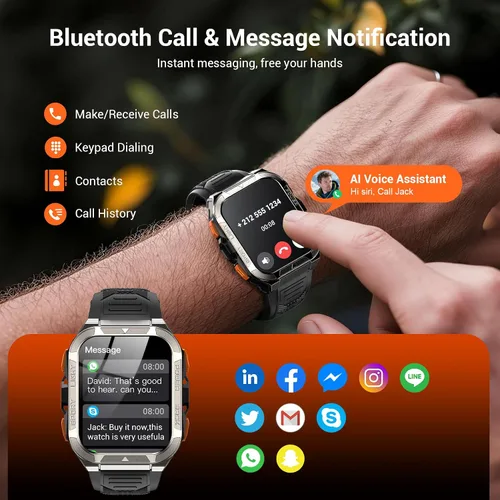 Vista 7 de Military Smart Watches for Men (Answer/Make Calls),1.91"Fitness Smart Watch for Android and iPhone, GPS Fitness Trackers Watch with Flashlight/Heart