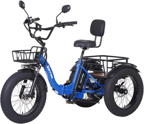 Vista 15 de NARRAK Triciclo eléctrico para adultos, triciclo eléctrico plegable con neumáticos gruesos, bicicletas eléctricas de 3 ruedas, pico de 1350 W