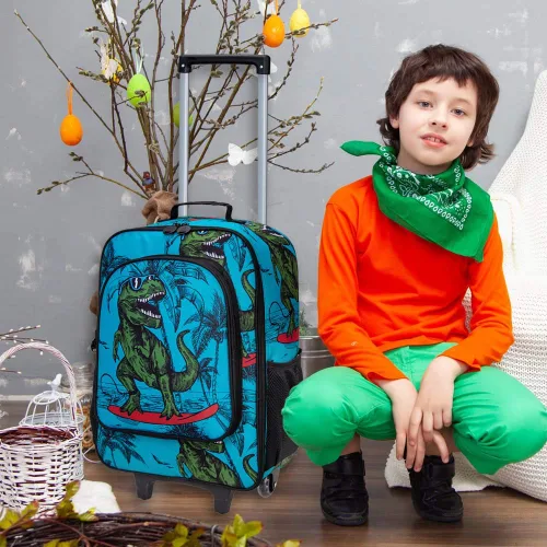 Vista 2 de AGSDON Maleta infantil para niños, lindas ruedas de equipaje con ruedas de dinosaurio para niños pequeños