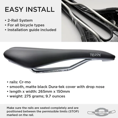 Vista 5 de Terry Raven - Sillín de bicicleta para hombre y mujer, flexible y cómodo, funda sintética Dura-Tek