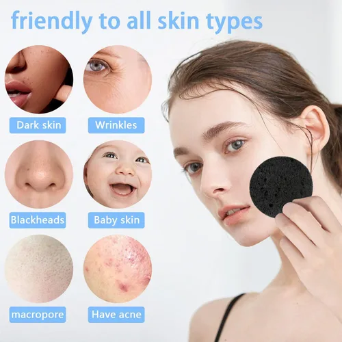 Vista 5 de Esponjas faciales comprimidas de celulosa natural, esponja facial de forma redonda, para limpieza facial, exfoliación y eliminación de maquillaje