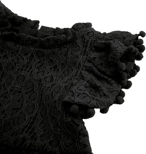 Vista 4 de BGFKS Vestido de Tutú para Bebé Niña Elegante de Encaje con Pompones Manga con Volantes con Conjunto de Diadema de Flores