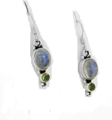 Vista 2 de Auténtica plata de ley arco iris Moonstone y verde Peridot arete