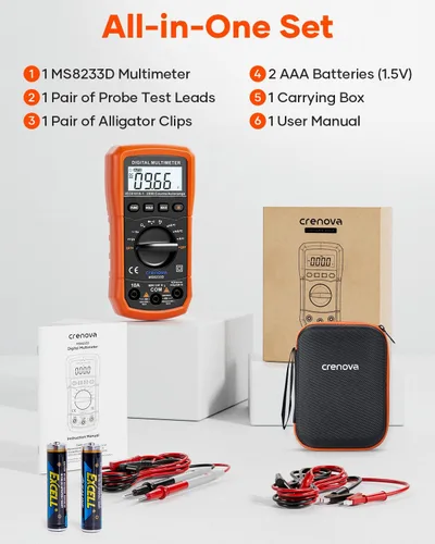 Vista 9 de Multímetro digital con auto-rango Crenova MS8233D, instrumento de medición electrónica, detector de voltaje CA, medidor portátil de Amp / Ohm