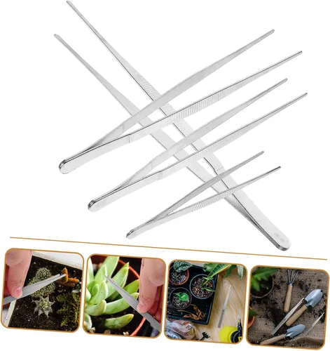 Vista 4 de 4 pinzas de acero inoxidable para jardinería suculenta, puntas curvas y rectas para proyectos de cuidado de plantas de precisión y herramientas