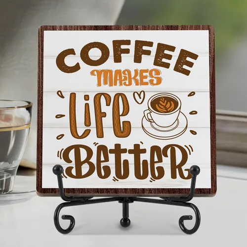 Vista 11 de Decoración de cafetería, divertidos letreros de café para mesa de cocina de granja, accesorios esenciales de estación de café, accesorios de café