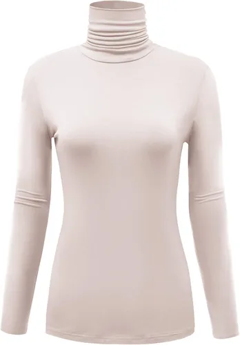 Vista 14 de AUHEGN - Camiseta de cuello alto con manga larga, ligera y ajustada para mujer, con cuello de tortuga (talla S-XXL)
