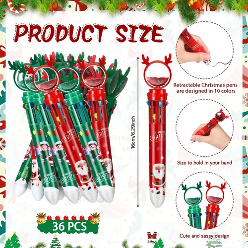 Vista 2 de Fulmoon Juego de 72 bolígrafos de Navidad, 10 en 1, multicolor, 6 colores, retráctil, regalo de felicitación de Navidad, árbol de Navidad, lindo