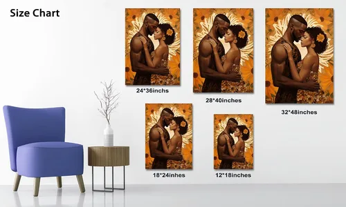 Vista 118 de Arte de pared afroamericano, decoración de rey y reina bailarín negro para sala de estar, arte de pareja de amor negro para dormitorio, lienzo