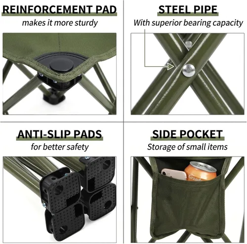 Vista 4 de Cididu Paquete de 2 taburetes de camping, silla de camping compacta portátil, taburete plegable ligero de 13 pulgadas con bolsillo lateral y bolsa