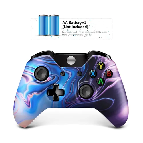 Vista 5 de Isferch Wireless Controller Compatible with Xbox One Design Blue & Purple Swirl Model for All Xbox One Models, Series XS and PC Windows with 3.5mm