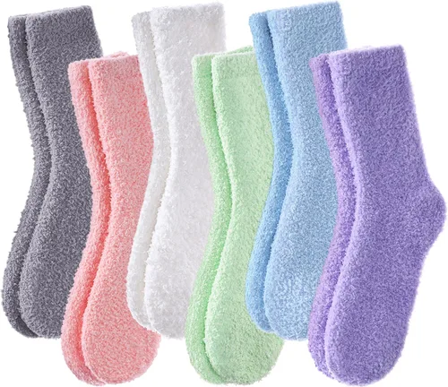 Vista 7 de Calcetines mullidos para mujer, esponjosos, cálidos, tipo pantufla de invierno, de microfibra, suaves, para dormir en casa 1 par Blanco