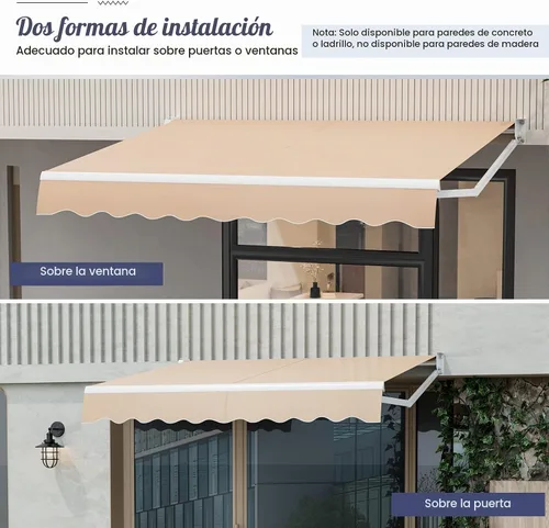 Vista 5 de Giantex Toldo retráctil para patio – Refugio solar de 8 x 6.6 pies con manivela manual fácil, estructura metálica de alta resistencia, toldo Beige