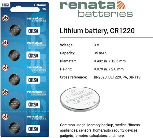 Vista 2 de Renata CR1220 Baterías – Batería de litio de 3 V 1220 (2 unidades)
