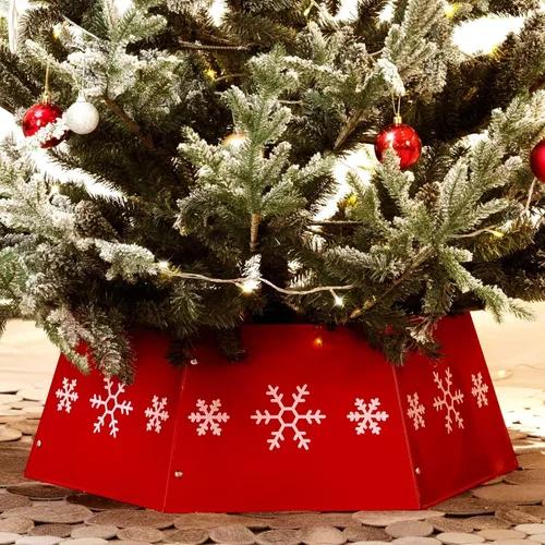 Vista 10 de HarcoHome Collar de Árbol de Navidad de Metal con Copo de Nieve 3D Auténtico, Base de Hierro Hexagonal Resistente para Árbol de Lápiz, Anillo